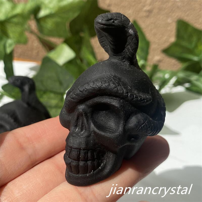 2″ Natura Obsidian Snake Skull Carved Crystal Quartz Skull Reiki Healing 1pc