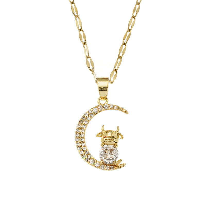 Women’s Fashion Jewelry Cubic Zircon Gold Calf crescent moon Pendant Necklace1PC