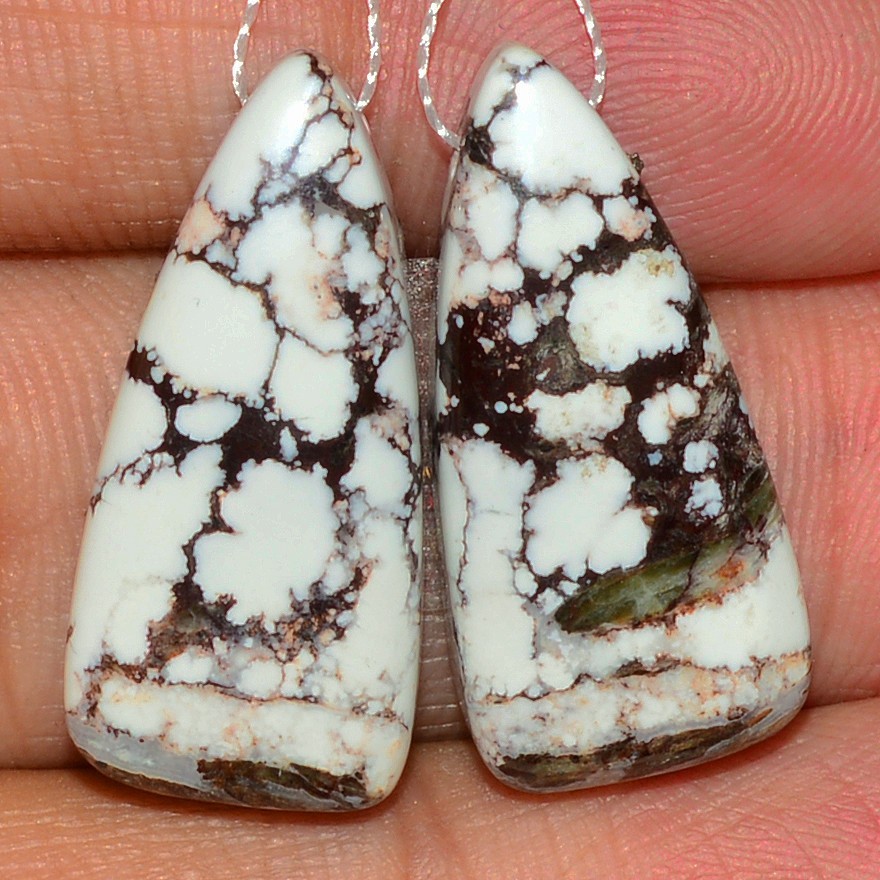 33Cts Natural Wild Horse Pair Cabochon Side Drill Earrings 22x10mm #P3260