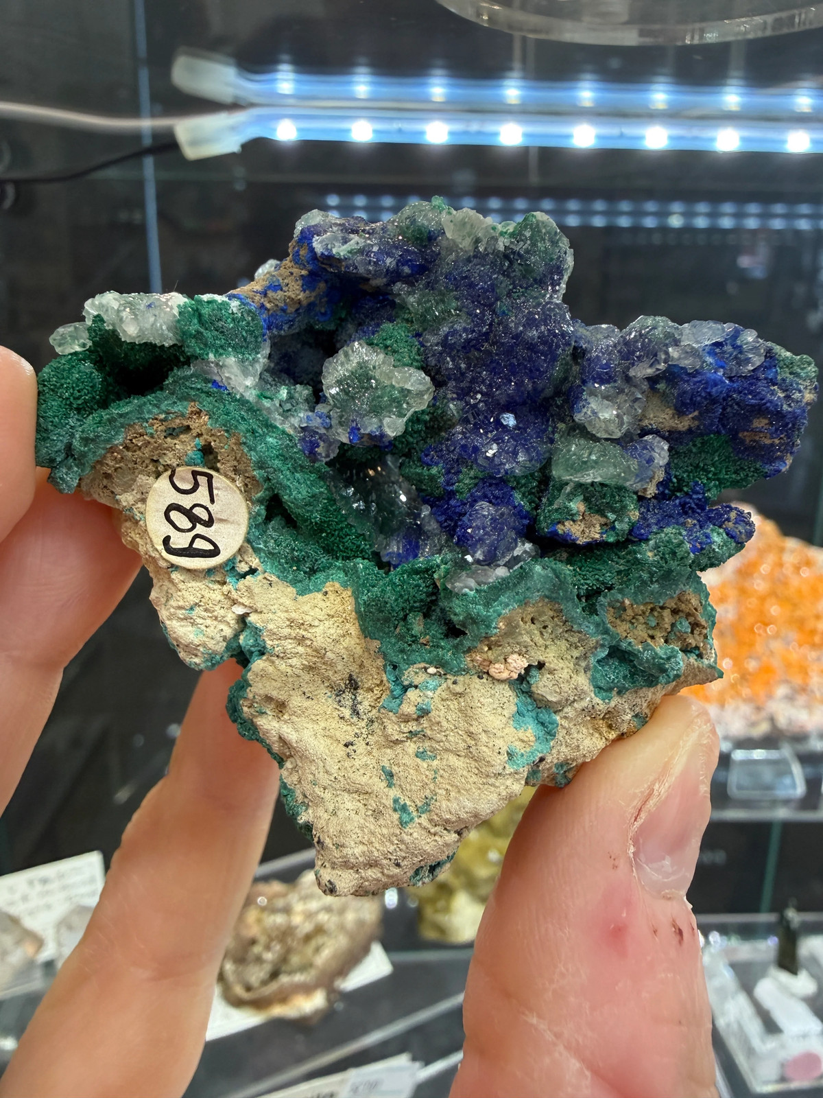 Azurite, Malachite ps Selenite, Calcite- Apex Mine, Washington County, Utah, USA