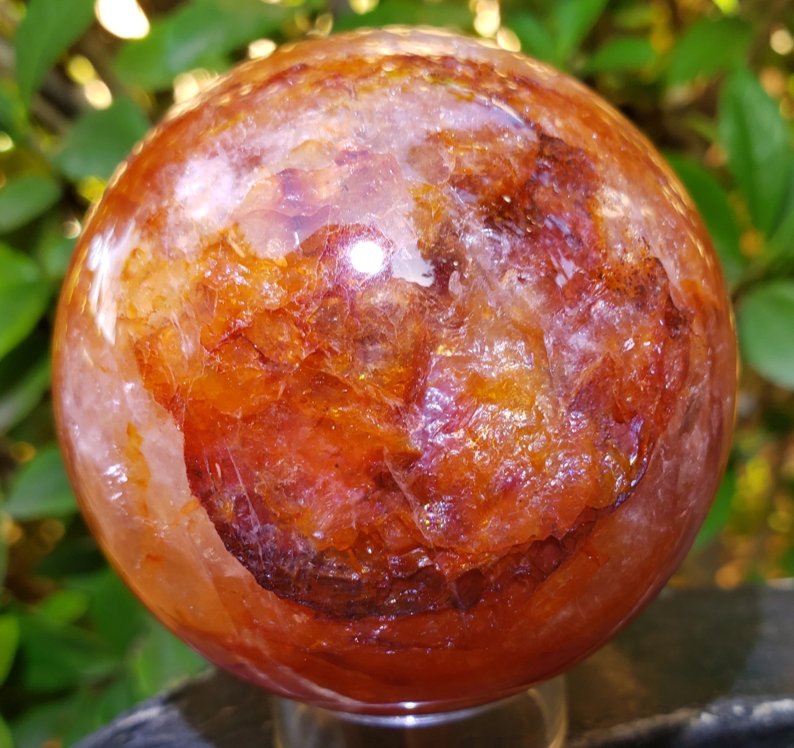 2.5″ Fire Quartz Red Clear Crystal Rainbows Sphere Orb Ball, 370g or 13 oz