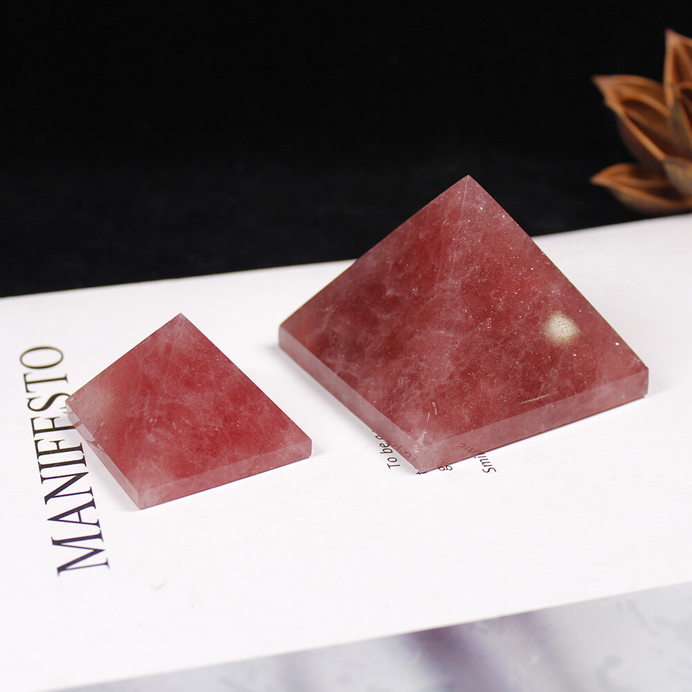 3-5CM Natural Strawberry Quartz Pyramid Healing Specimen Decoration DIY