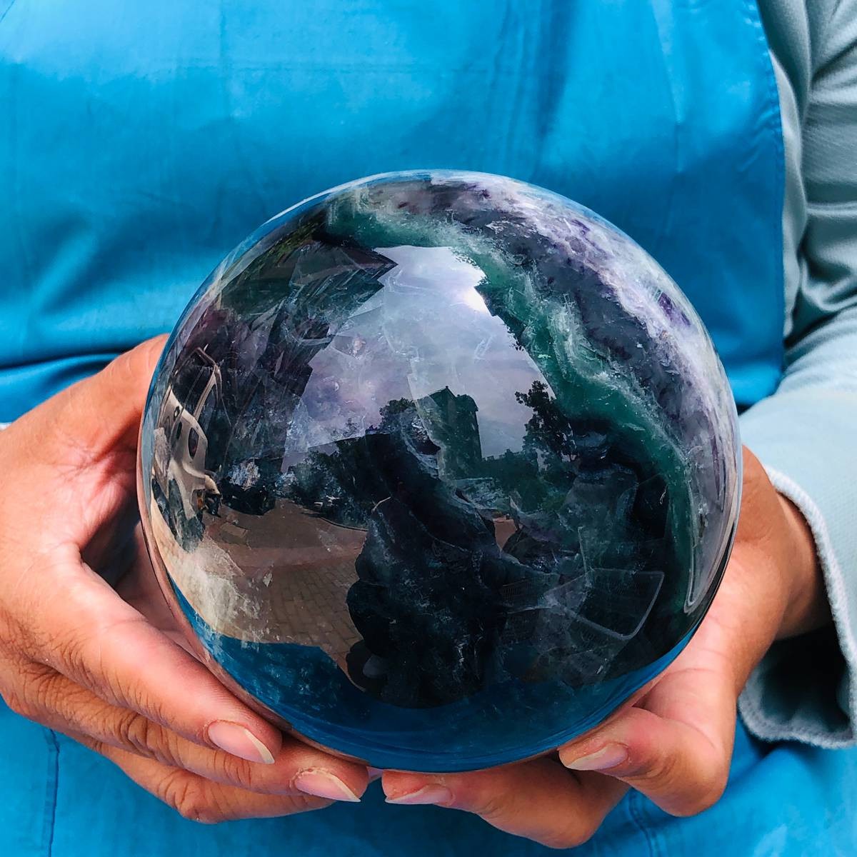 6.42LB Natural rainbow fluorite sphere quartz crystal polished ball healing