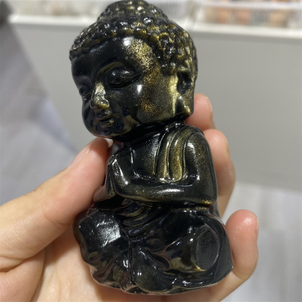 0.3LB 3.1″Natural A+Golden Obsidian Buddha Statue Crystal Reiki Carving Decor