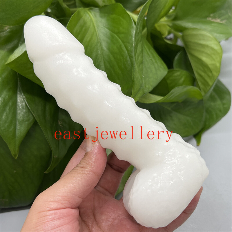 5.9″ Natural White Jade Male Penis Skull Quartz Crystal Skull Figurines Gift 1pc