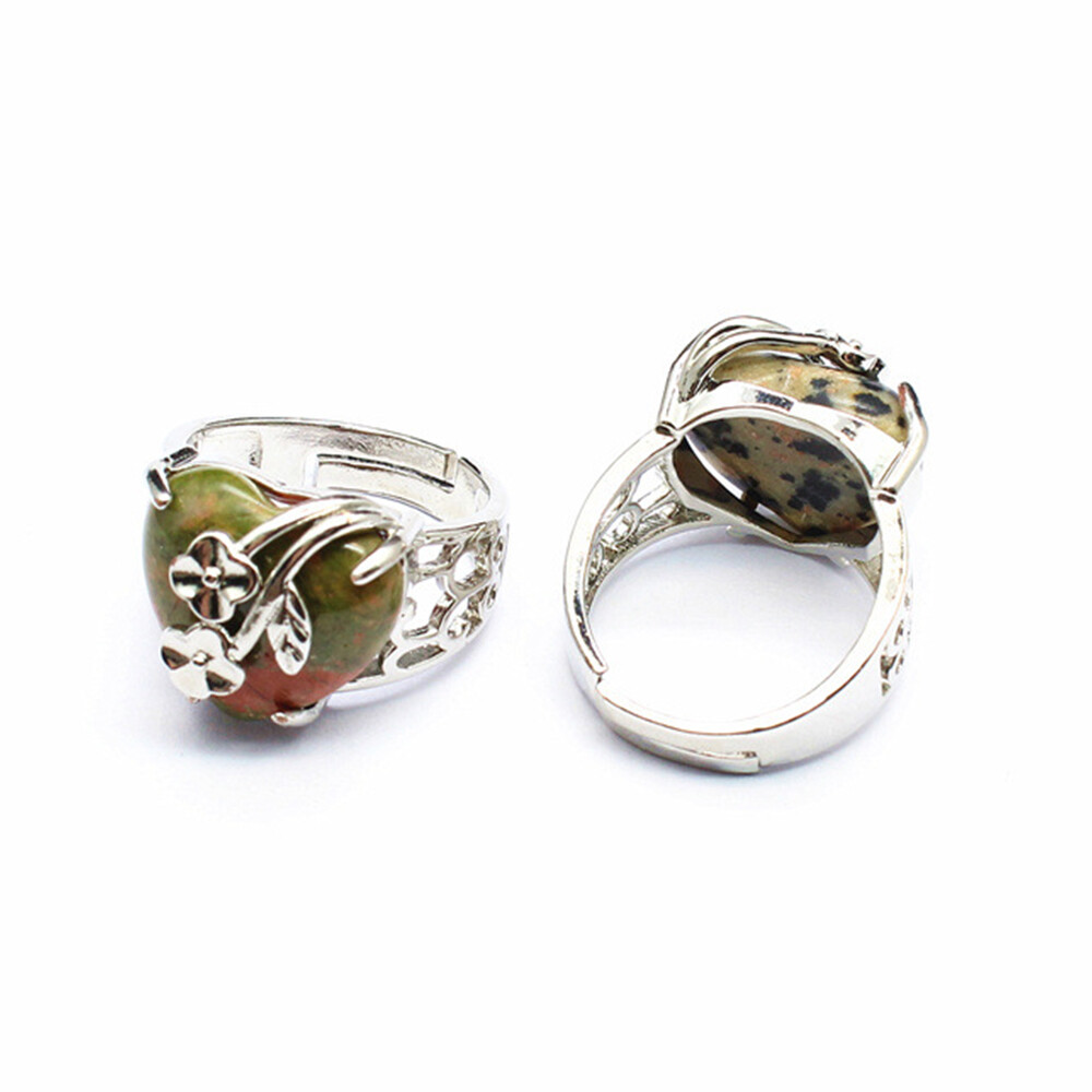 Natural Chakra Crystal Love Heart Rose Flower Ring Quartz Jewelry Healing Reiki