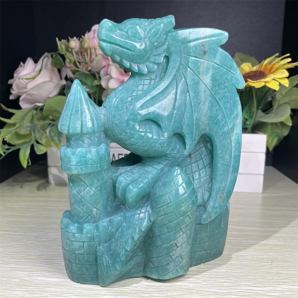 6.4″ 3.8LB A+Natural Amazonite Dragon Crystal Carving Quartz Reiki Decor Gift