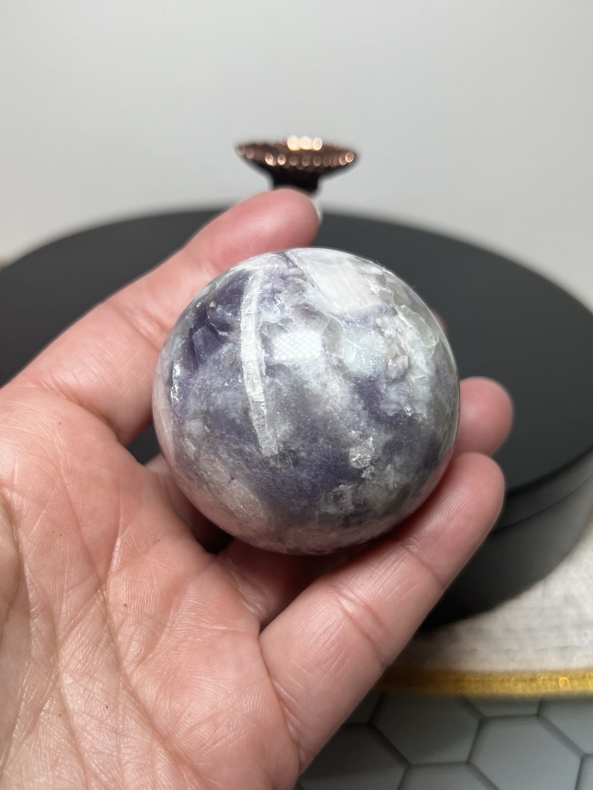 Lepidolite Sphere w/holder – 49mm – see pics