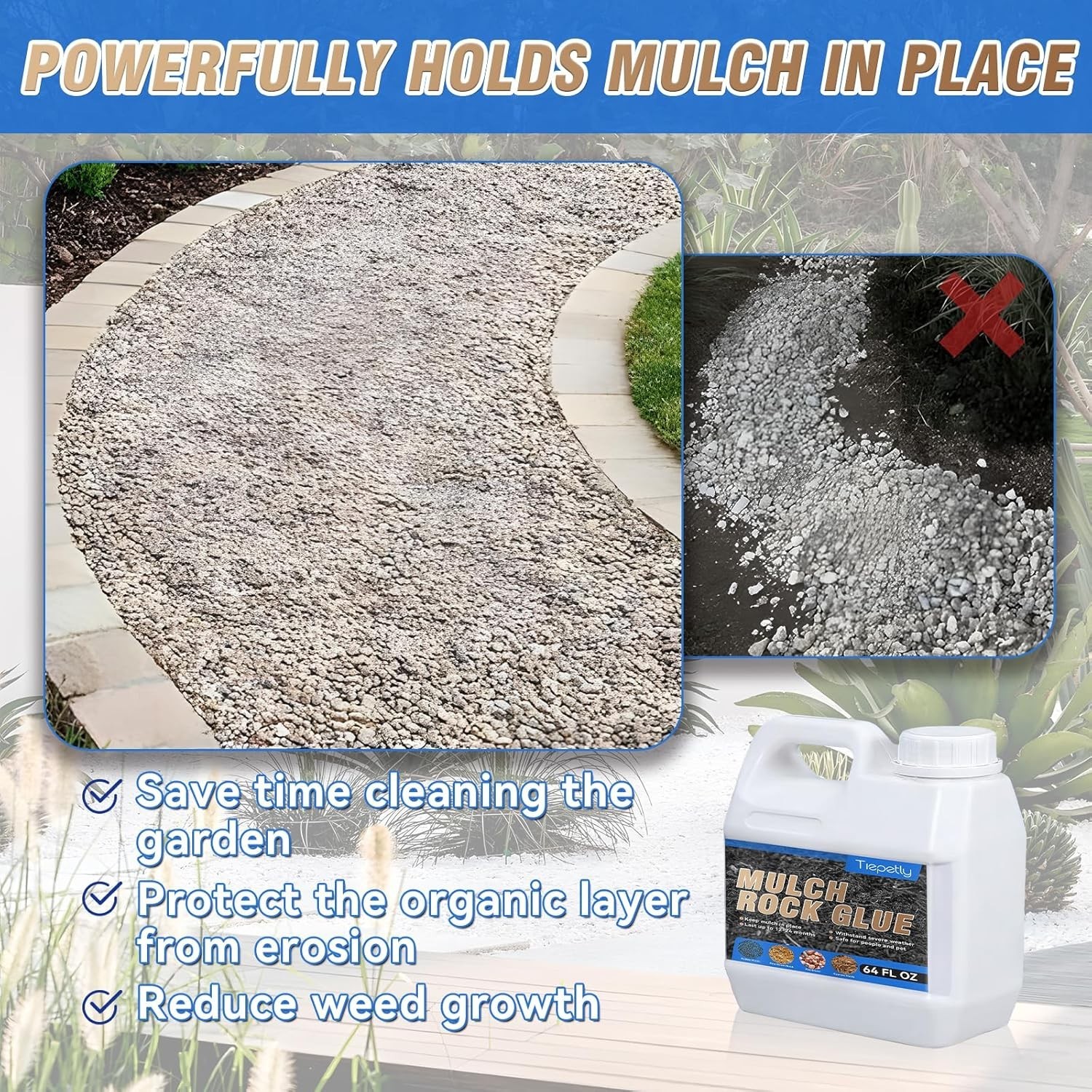 64OZ Mulch & Rock Glue for Landscaping, Powerfully Lock Pea Gravel and Most Mulc