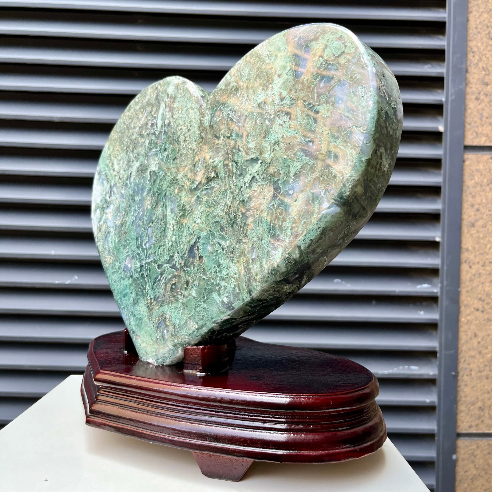 14 lb Moss Agate Crystal Heart Fathers Day Present Green Stone Home Art