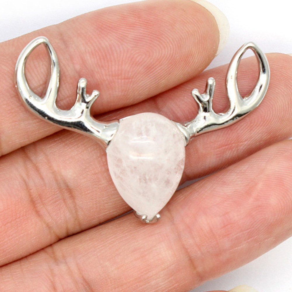 Natural Crystal Deer Head Pendant Chakra Quartz Stone Necklace Healing Reiki New
