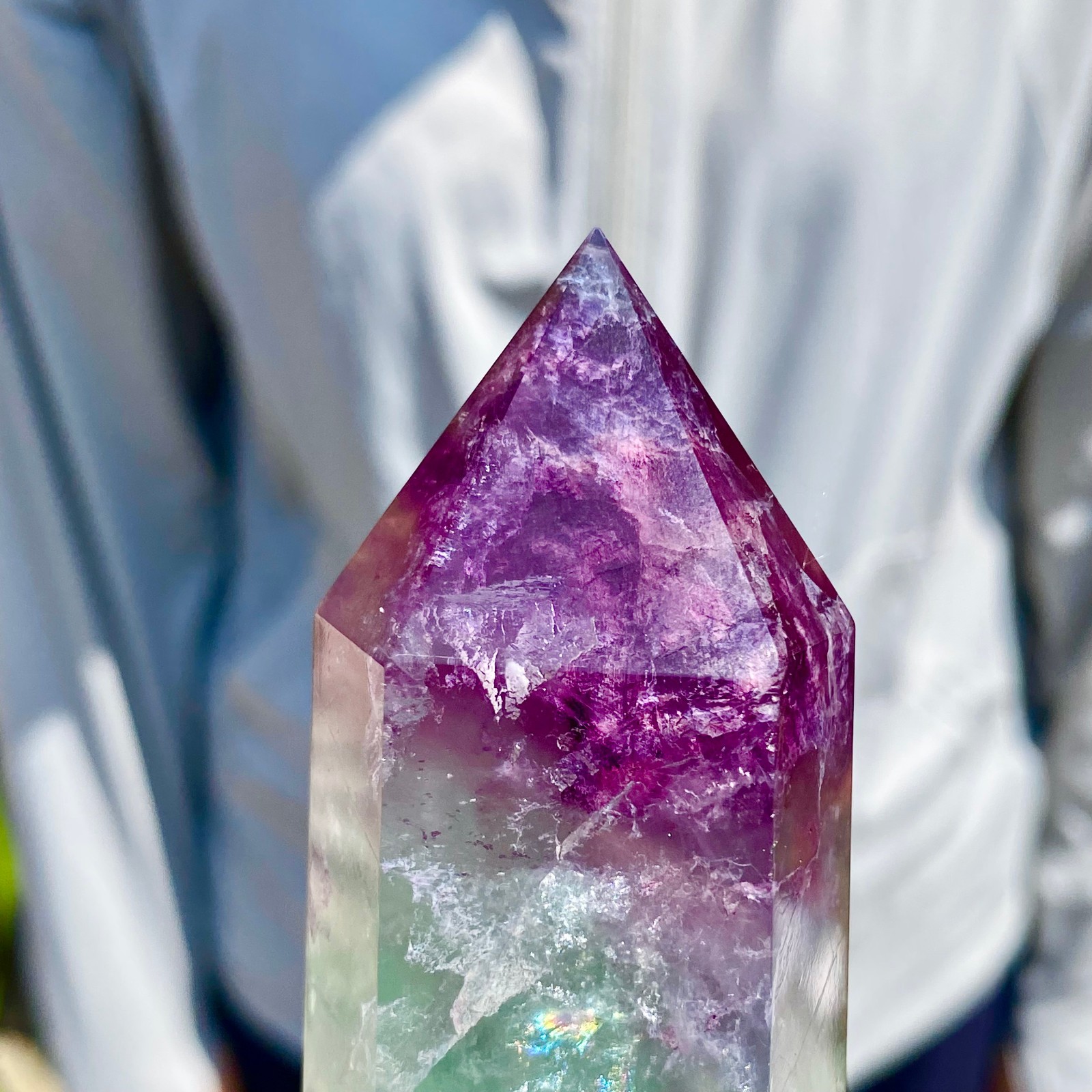 1.39LB Natural Fluorite Crystal Column Magic Wand Obelisk Point Earth Healing
