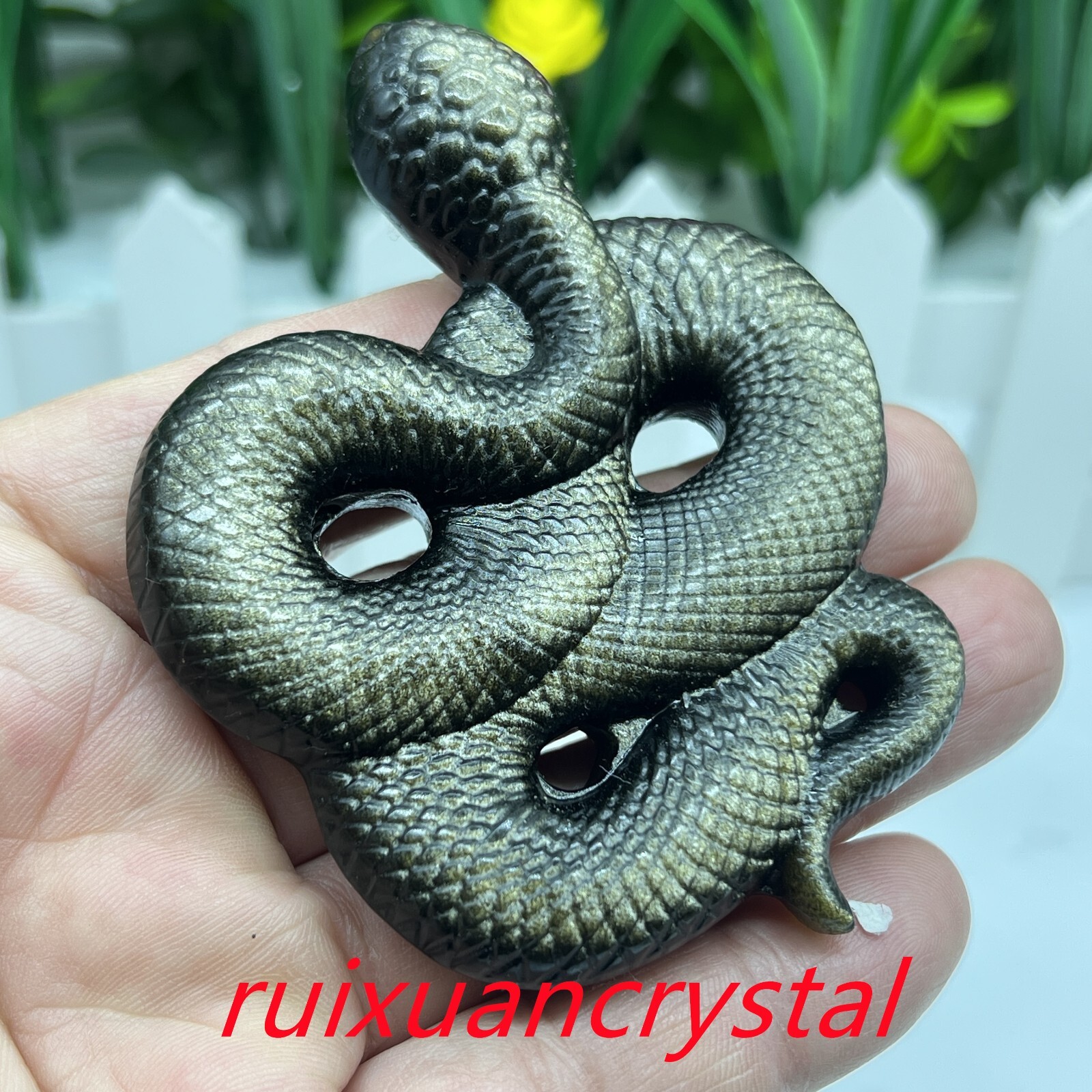 3″ Natural Gold obsidian Quartz Hand Carved Snake skull Crystal Healing 1pc