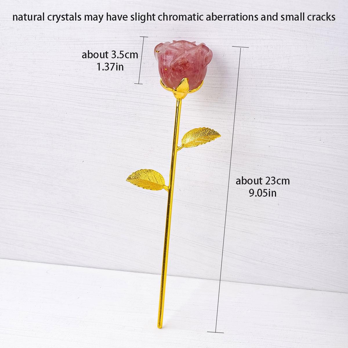 Rose Quartz Crystal Flower Statue – Healing Gemstone Gift with Gold Stem, 1pc