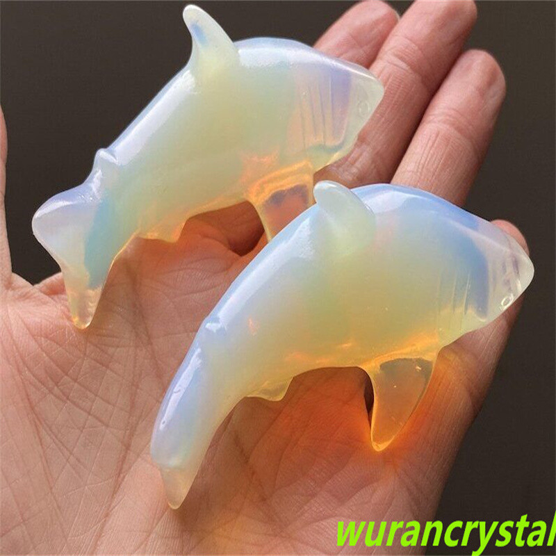 3.2″ Opalite Carved Shark，Crystal Shark Carved，Crystal Healing Shark Decor Reiki