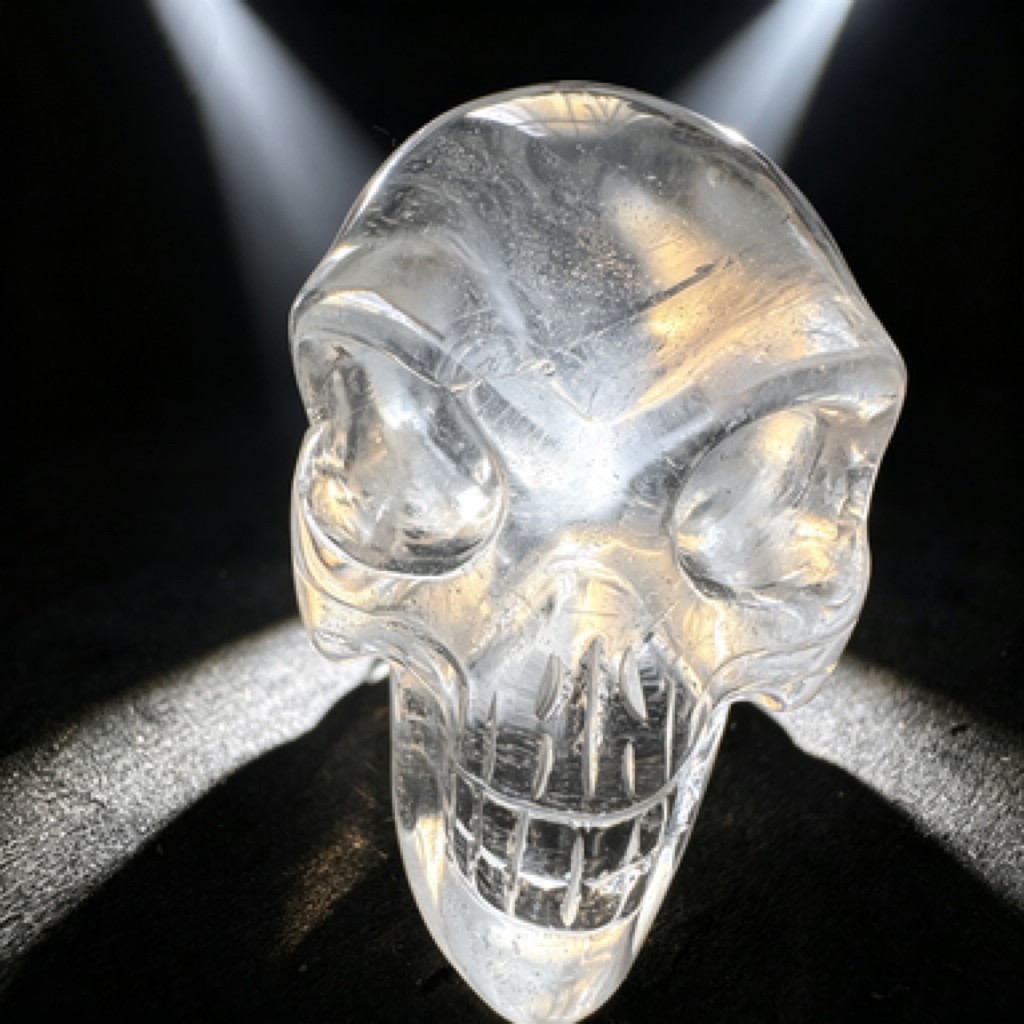 Hand Carved Natural Clear Quartz Alien Skull Figurine Polished Crystal Desk Deco