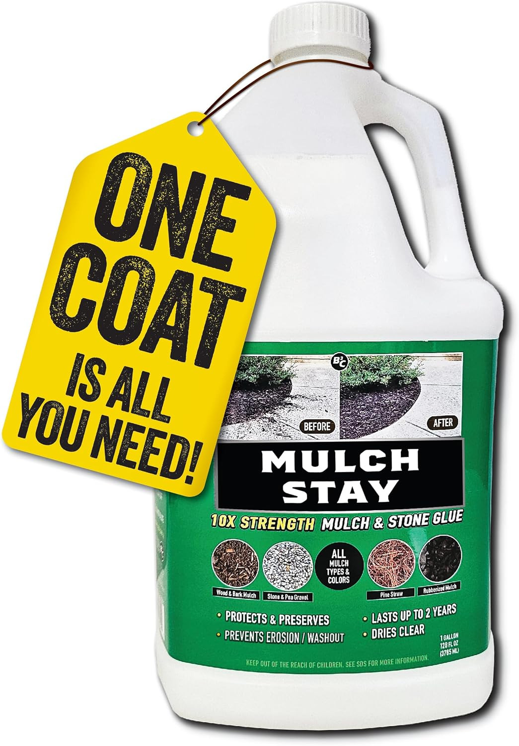 B3C Mulch Stay Landscape Mulch Glue & Stone Adhesive, 1 Gallon | Ready-To-Use, S