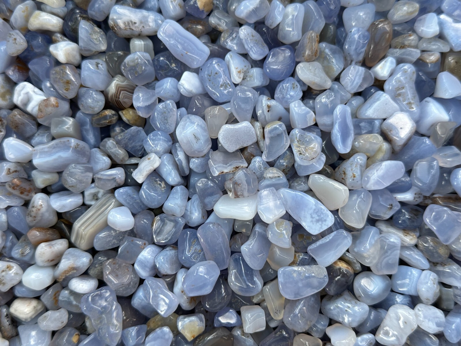 Grade A++ Blue Chalcedony Semi Tumbled Gemstone Chips 8-18mm, Wholesale Bulk Lot
