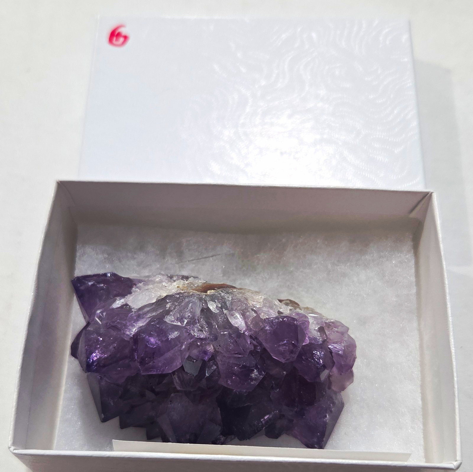 Purple Amethyst Brazil Cluster Mineral Specimen on in White Box G