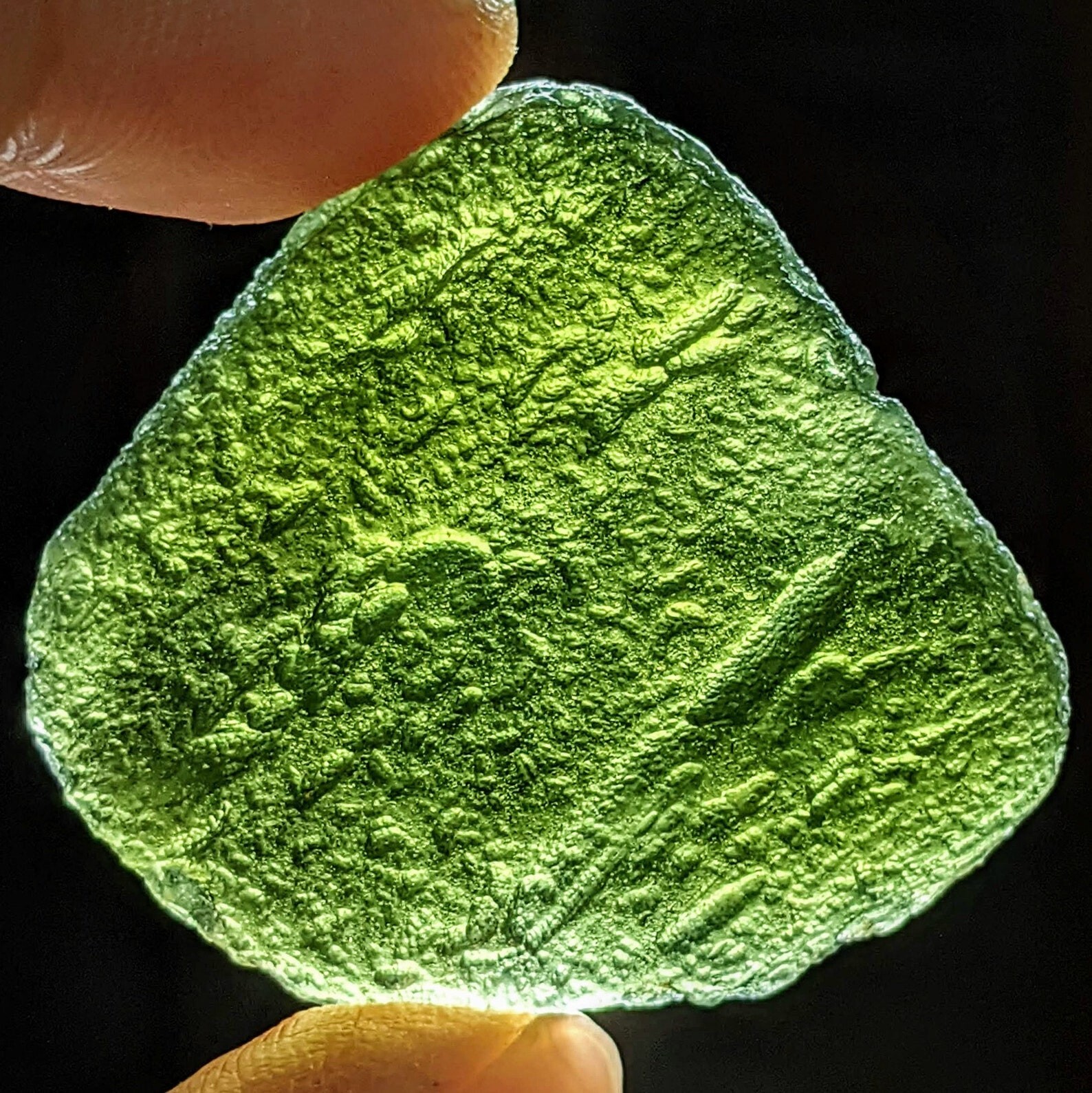 MOLDAVITE LARGE TRIANGLE Crystal Tektite Meteorite Certificate 12.5 Grams VIDEO