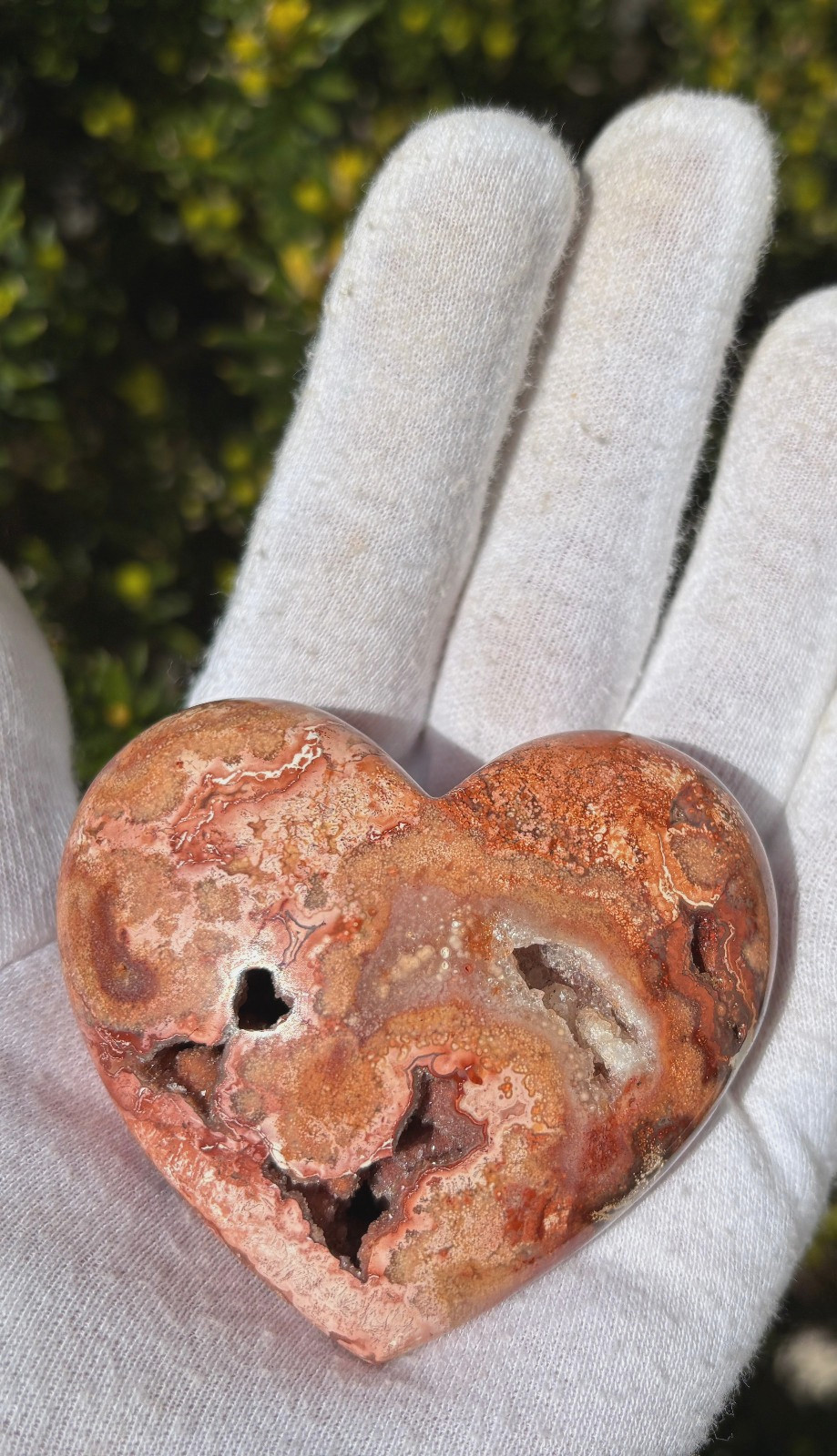 USA SALE 112g 2.6″ RED CRAZY LACE AGATE HEART PALMSTONE PALM STONE DRUZY VUG
