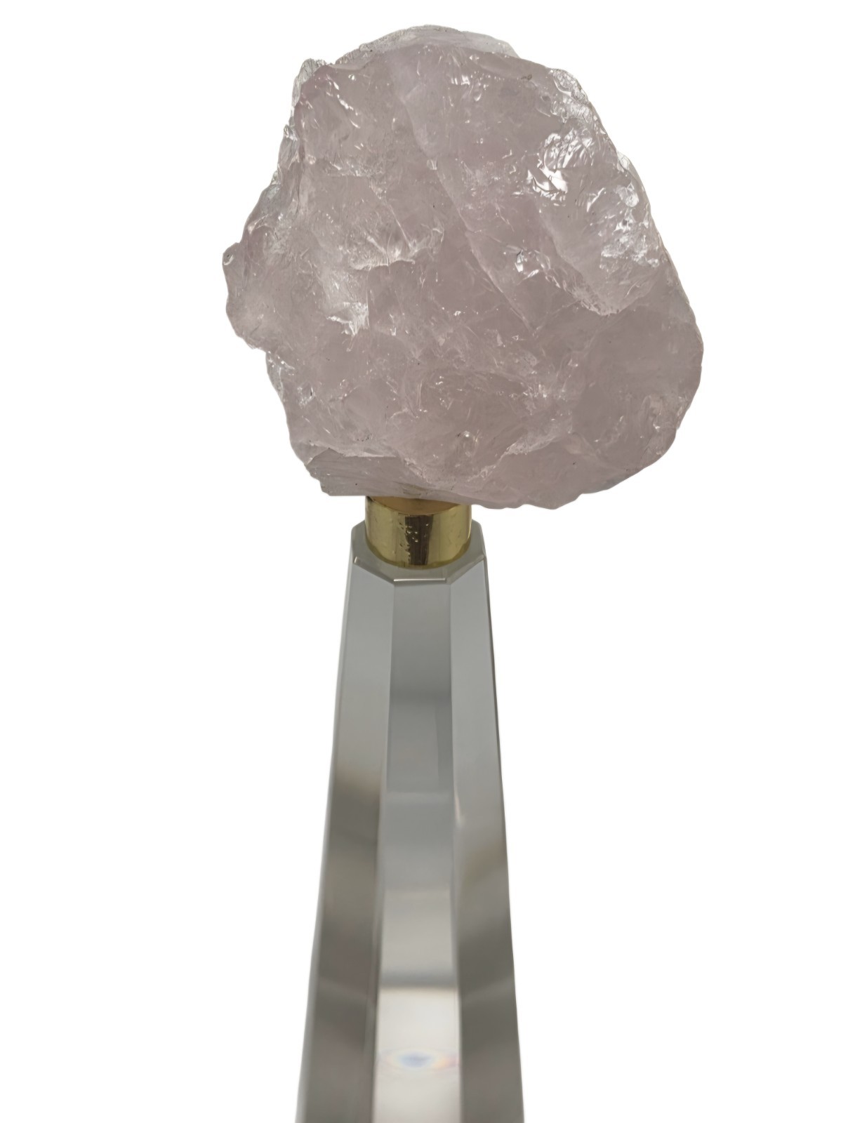 Rose Quartz with Clear Crystal Octagon Faceted Obelisk Tower