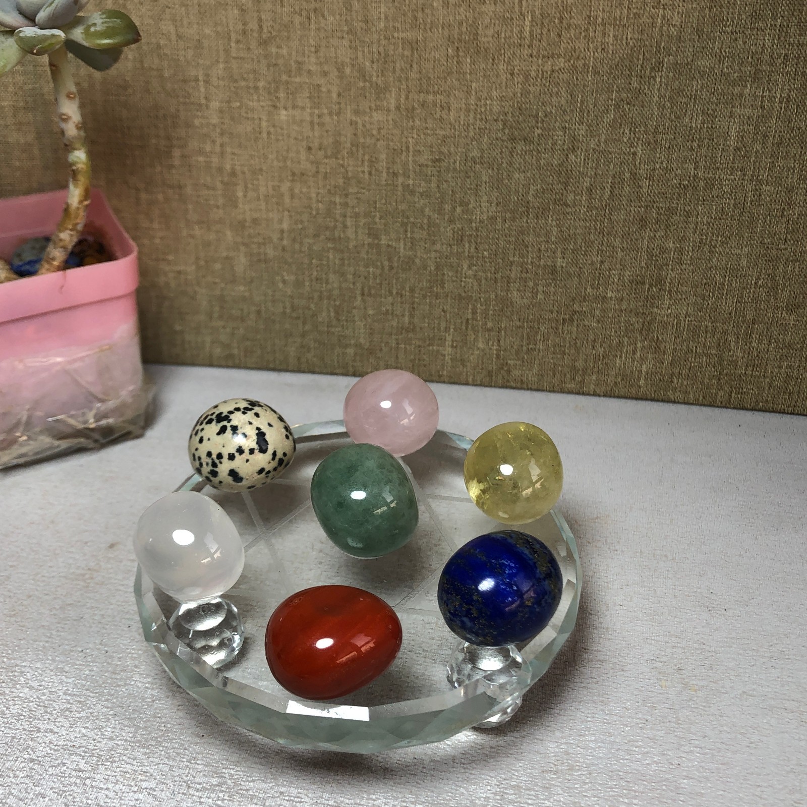 Natural various semi-precious stone Crystal Seven Star Array tumbled 338g A2458