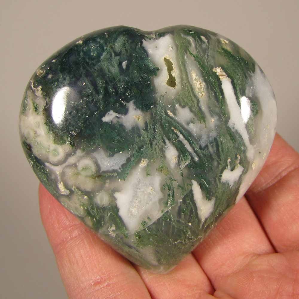 2.6″ GREEN MOSS AGATE Heart Gemstone Polished Palm Stone – India