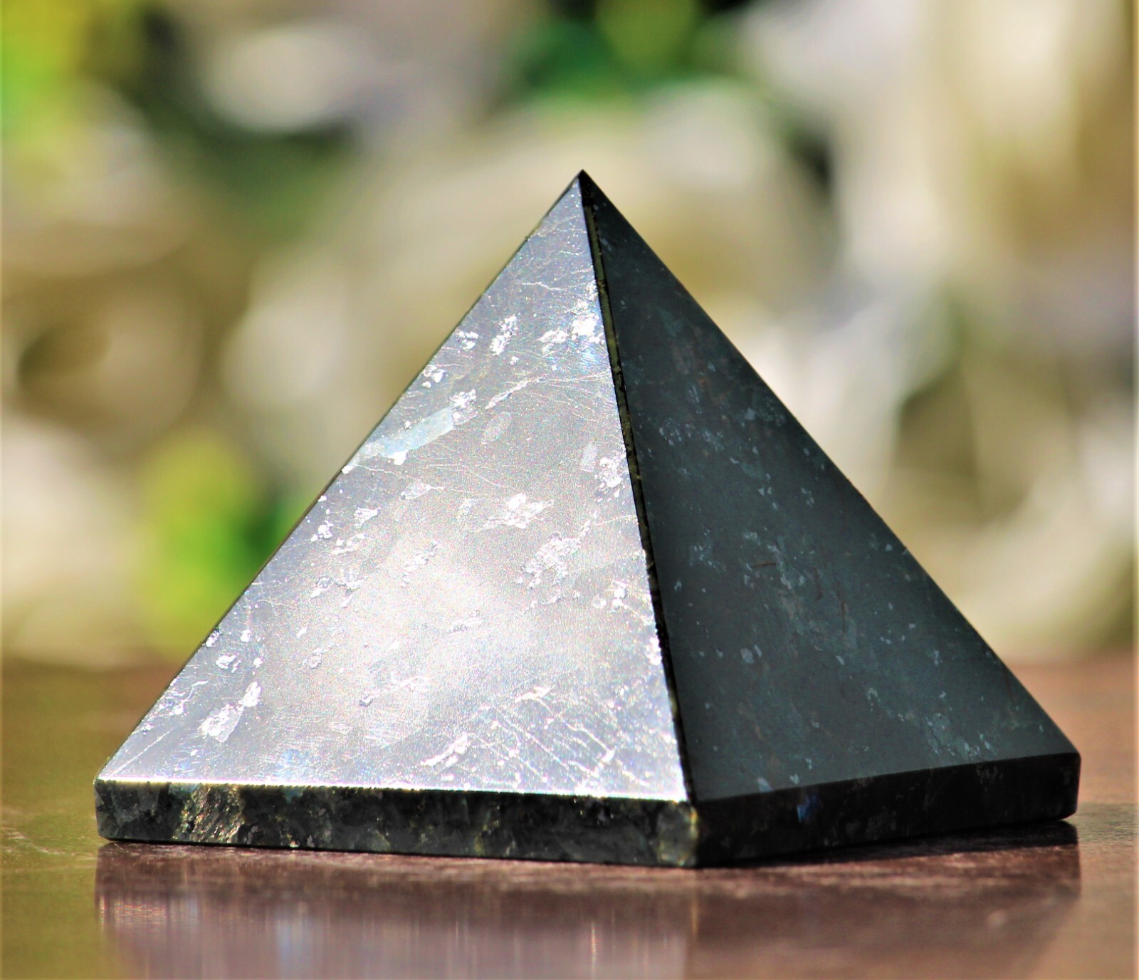 Large 70MM Black Larvikite Flash Crystal Healing Meditation Metaphysical Pyramid