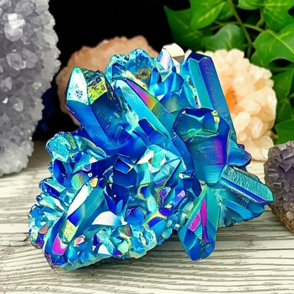 Angel Aura Blue Crystal Quartz Cluster Mineral Specimen Reiki Healing Decoration