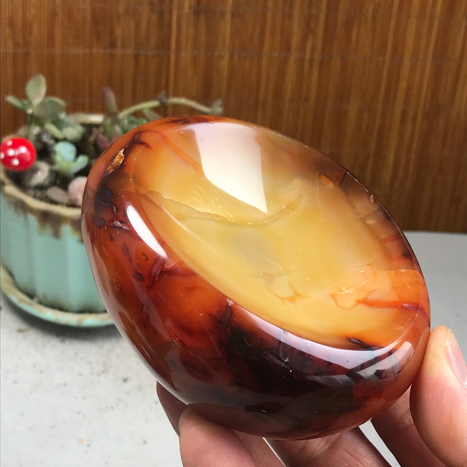 96-84-35mm Rare NATURAL red agate ashtray Hand polishing Crystal specimen A4667