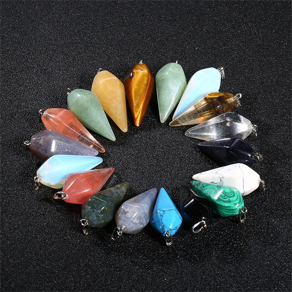 Cone Pendulum Natural Crystal Gemstone Hexagonal Point Pendant Energy Healing