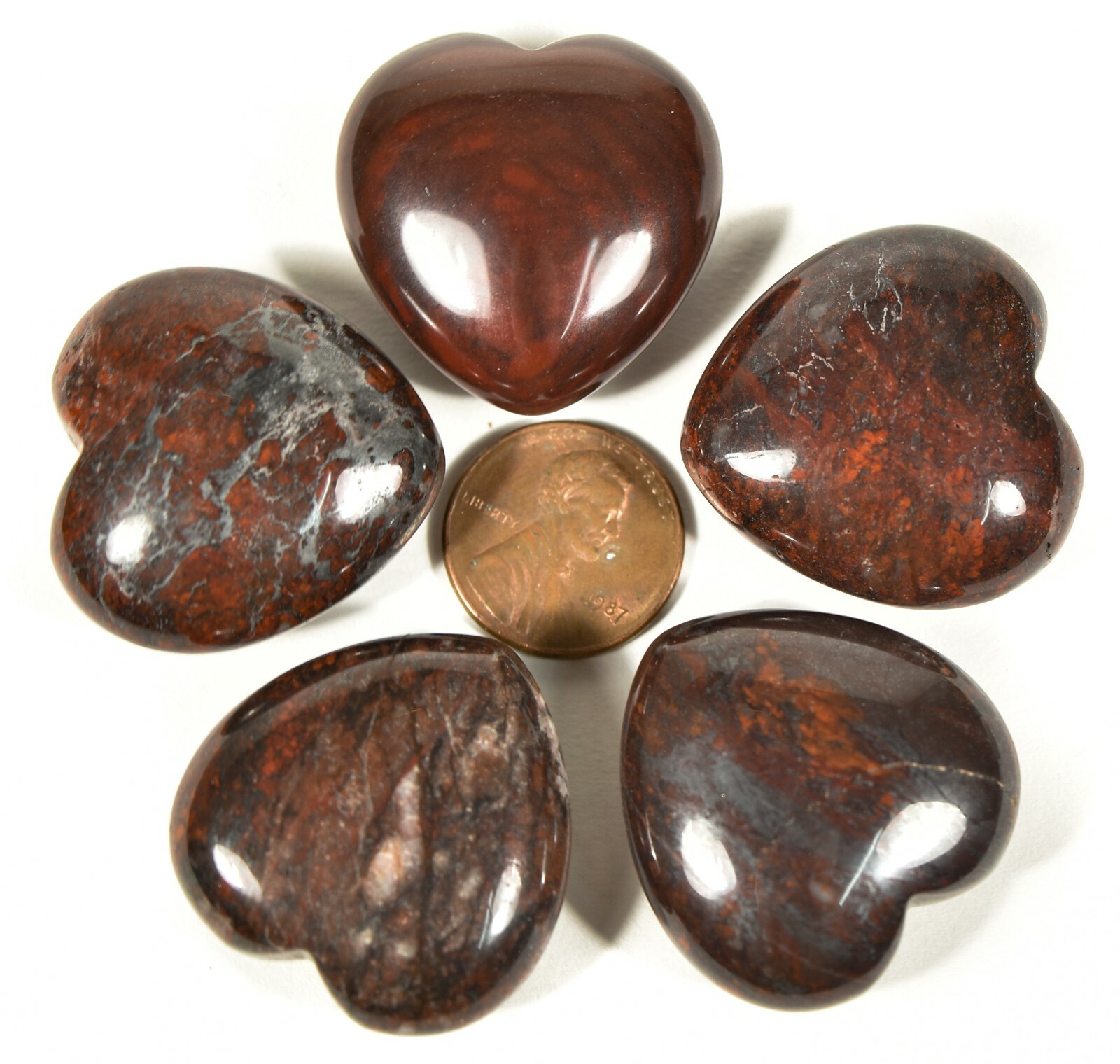 Pair 30mm Brecciated Deep Red Jasper w/ Quartz & Hematite Hearts – China (2PCs)