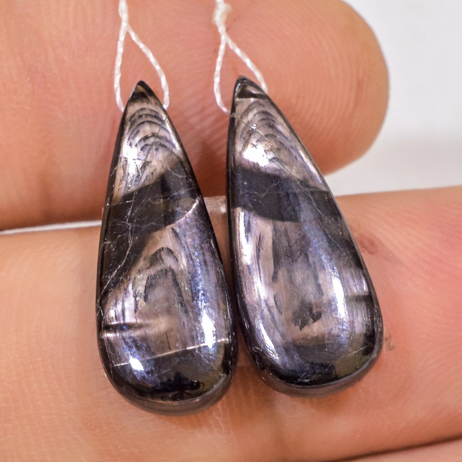 19 Cts Natural Hypersthene Cabochon Gemstone Side Drill Pair 21x9mm #P1669