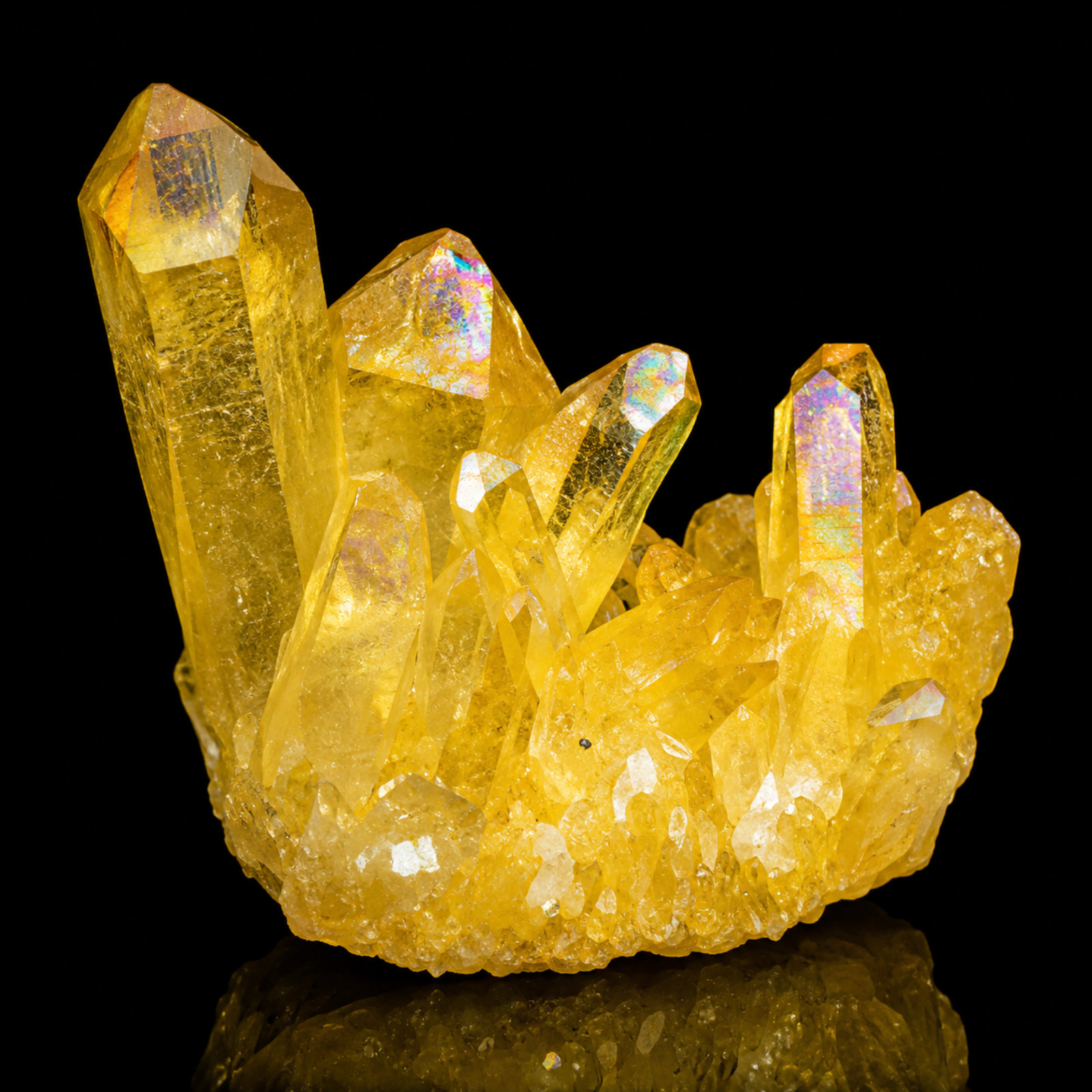 Natural Aura Yellow Citrine Crystal Titanium Cluster Healing Mineral Specimen