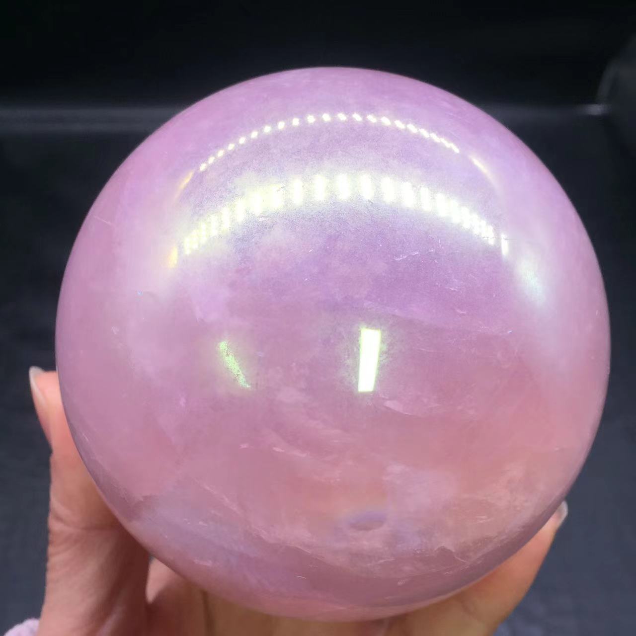 Rainbow Aura Angel Ball Natural Pink/Rose Quartz Sphere Healing Decorate + Stand