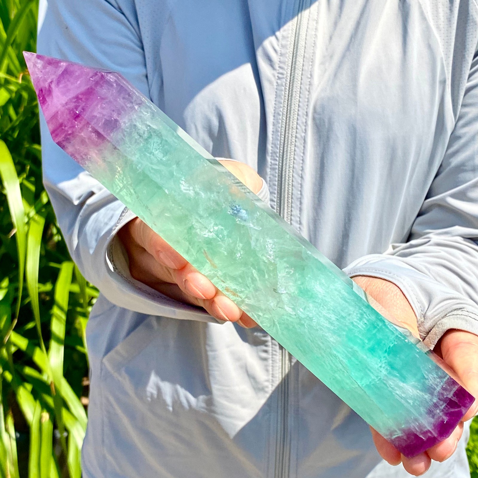 2.13LB Natural Fluorite Crystal Column Magic Wand Obelisk Point Earth Healing