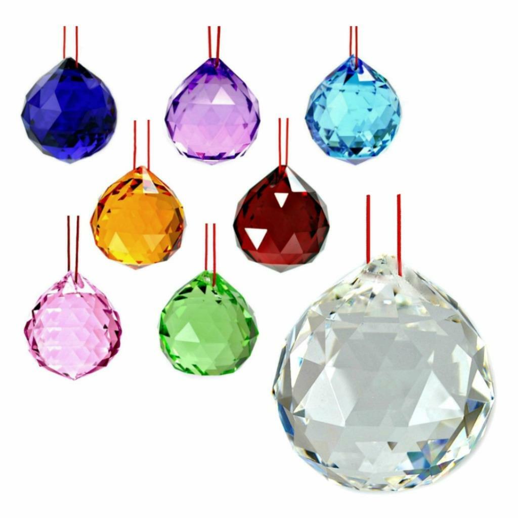 FENG SHUI HANGING CRYSTAL BALL 1.25″ 30mm Choice of Colors Faceted Prism Sphere