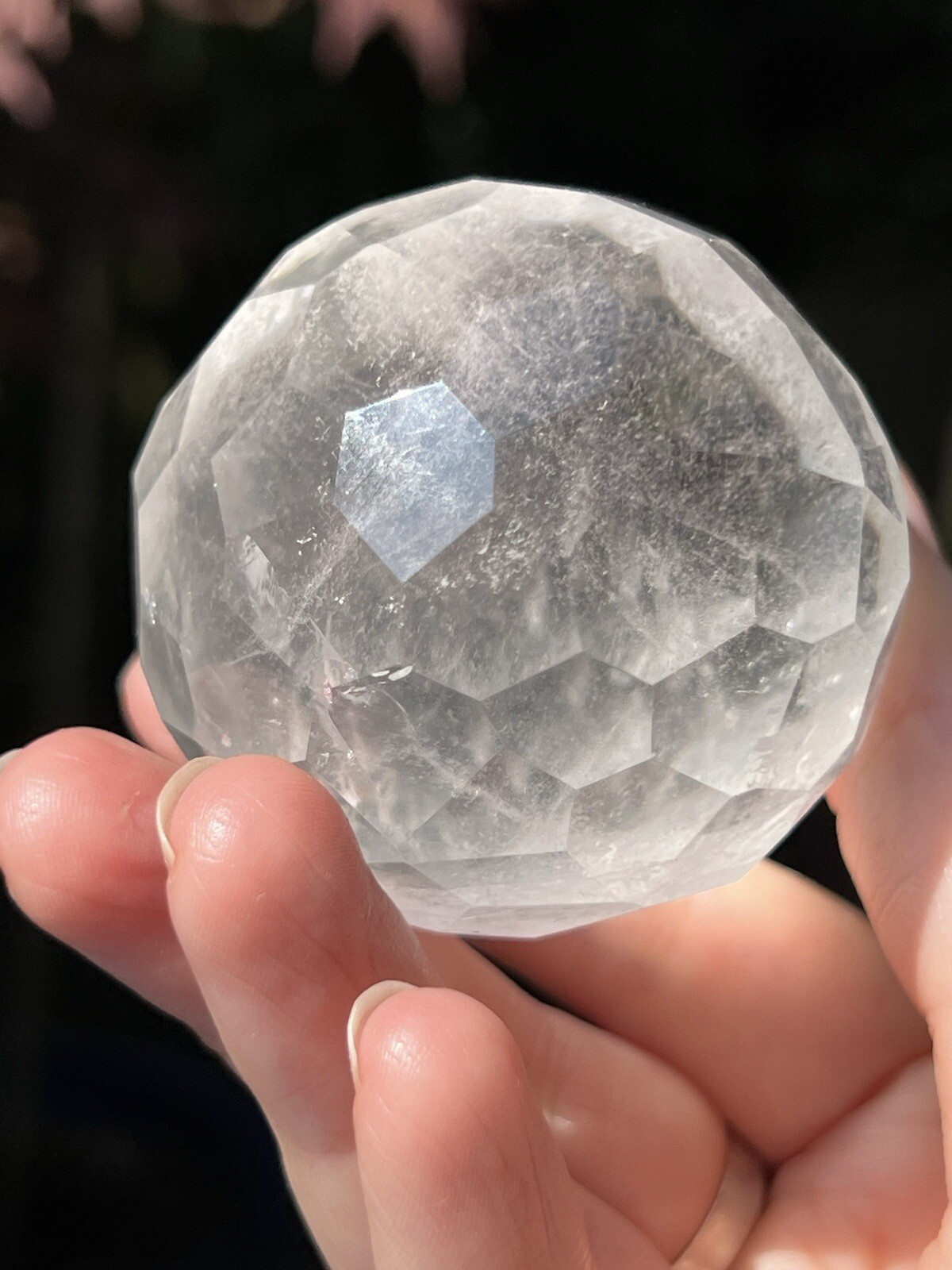 Clear Quartz Hand Faceted Large Crystal Ball AAA+ 50mm Diameter Standing R41/12