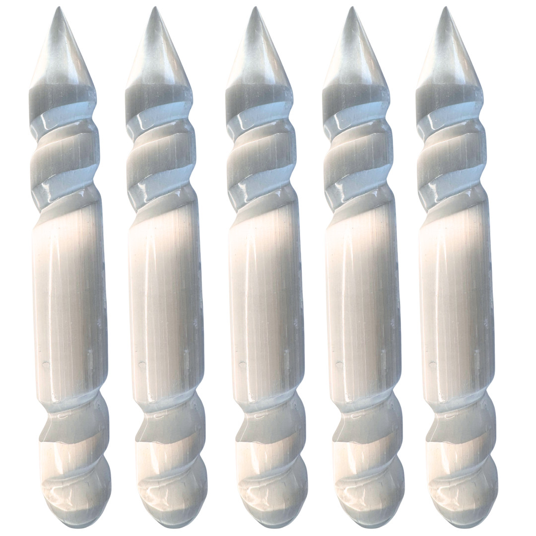 XL 8″ Selenite Spiral Wand Polished Crystal Tower 3.5″ Thick Charging Cleansing