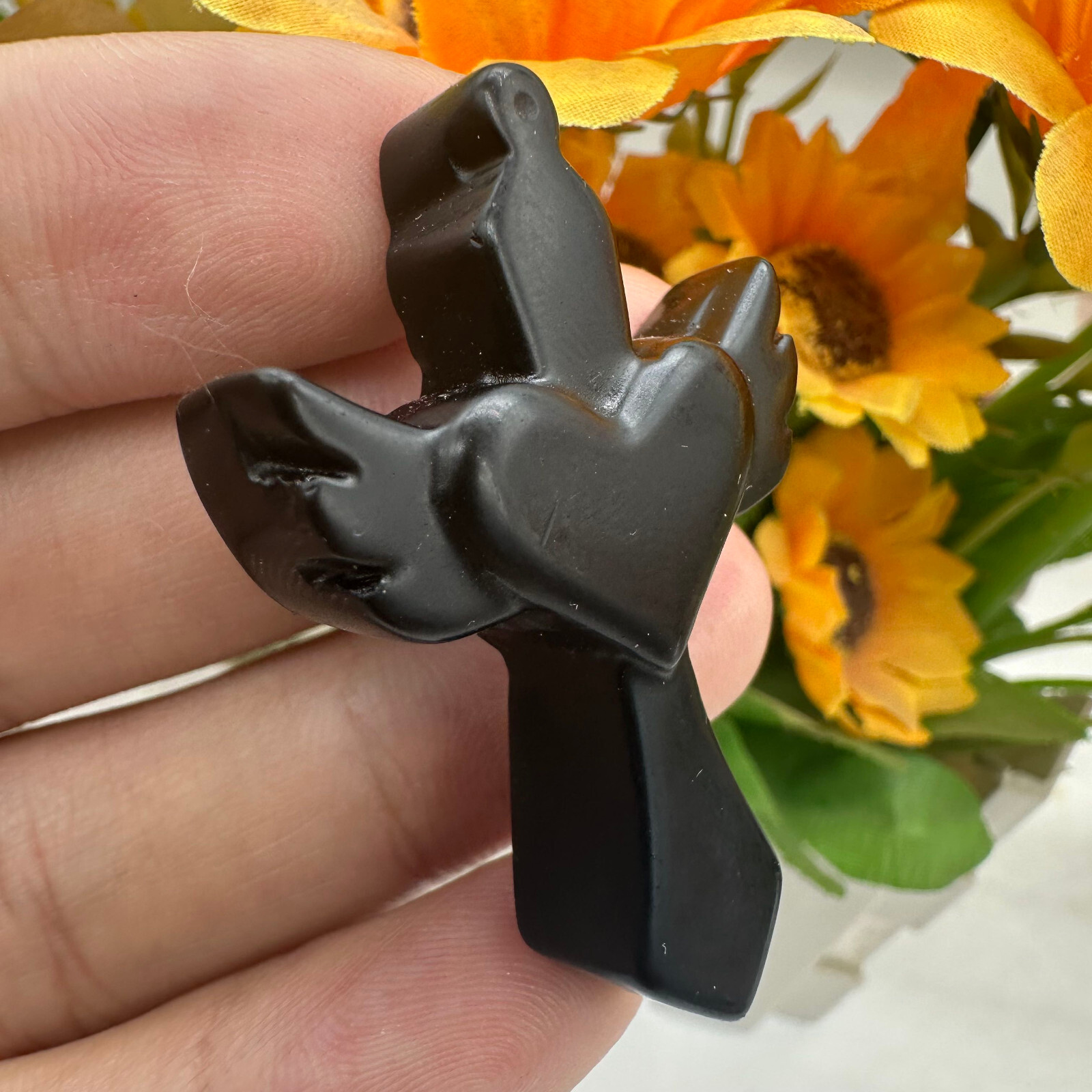 Natural Obsidian Hand Carved Love cross Skull Quartz Crystal Reiki Healing 1