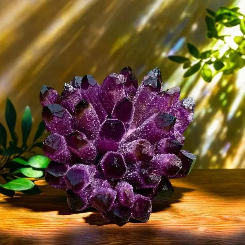 2.2lb Natural Dark Purple Phantom Cluster Titanium Geode Quartz Crystal Ornament