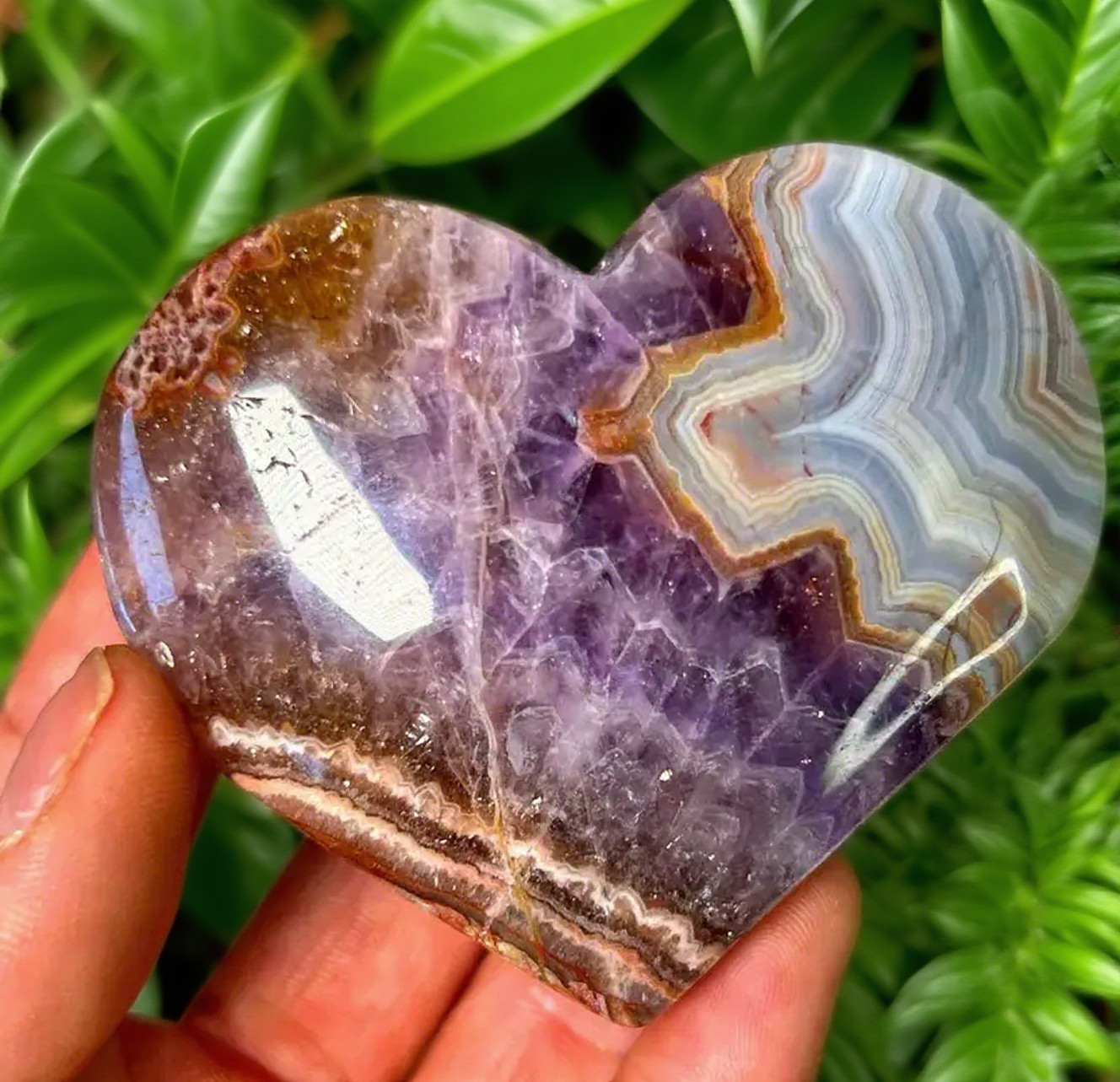Mexican Amethyst Crazy Lace Agate Heart Palm Stone Healing Crysatl Decor Gifts