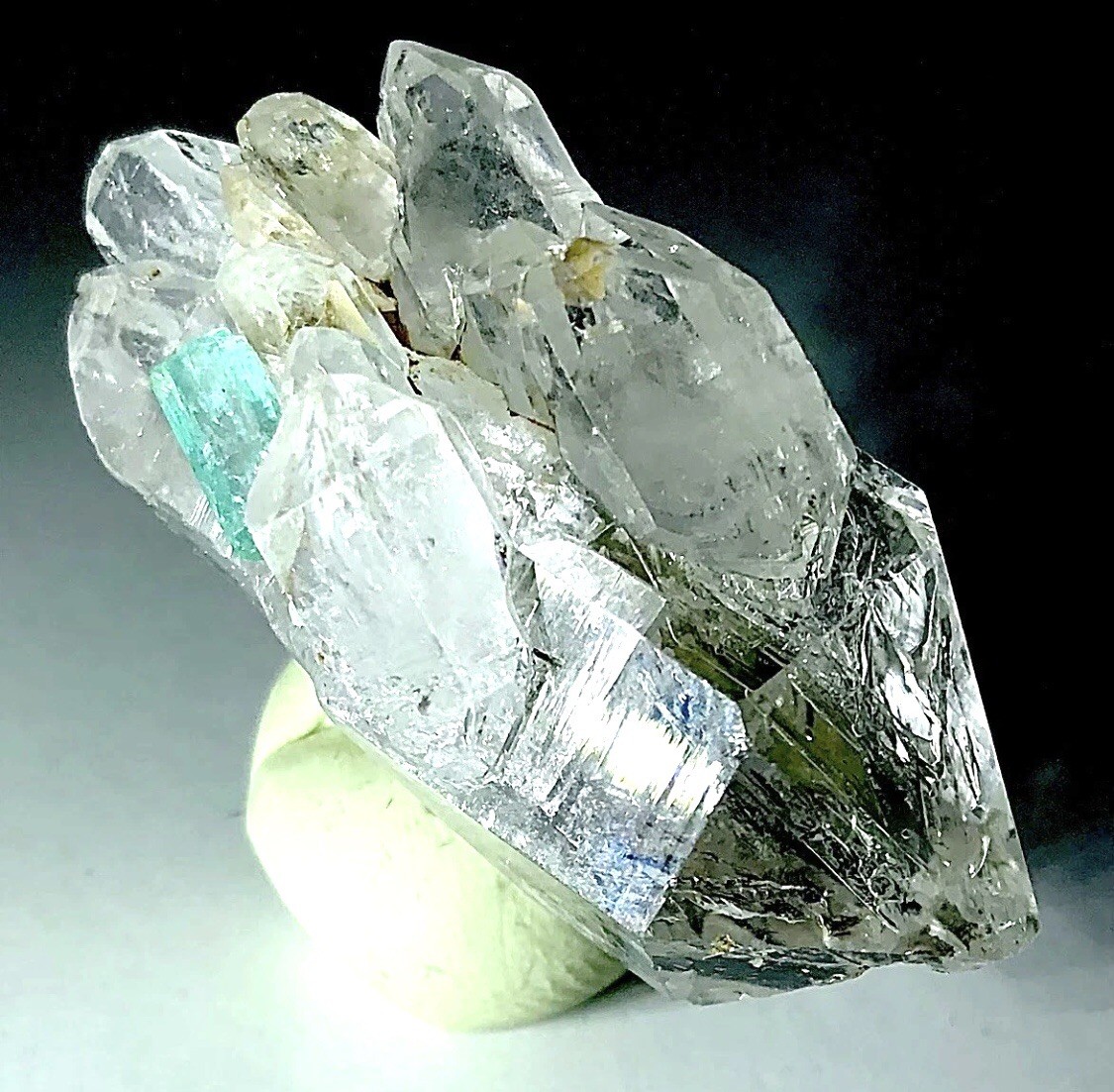 Renowned Raw Green Colombian Emerald On Quartz Crystal Cluster Matrix Specimen
