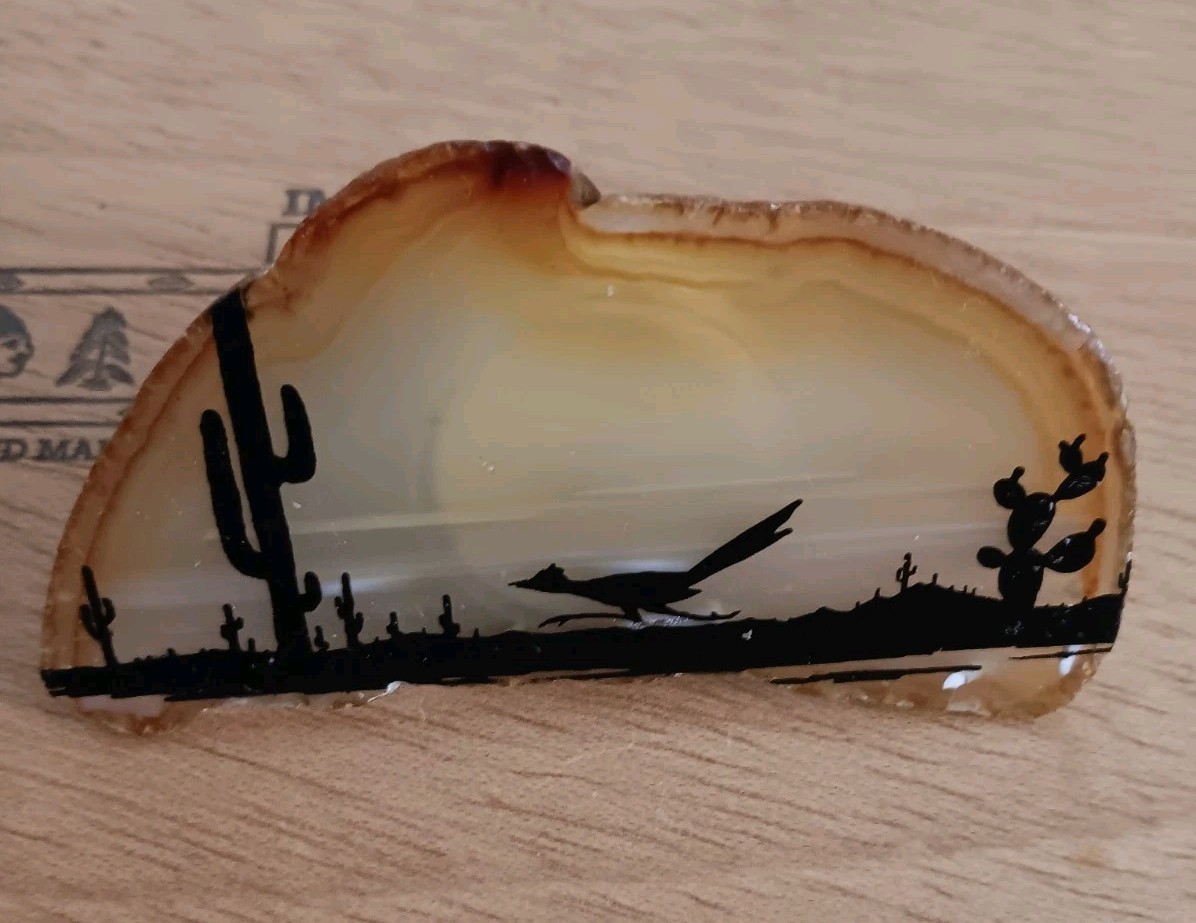 Roadrunner Sunset Night Light Natural Agate Slice
