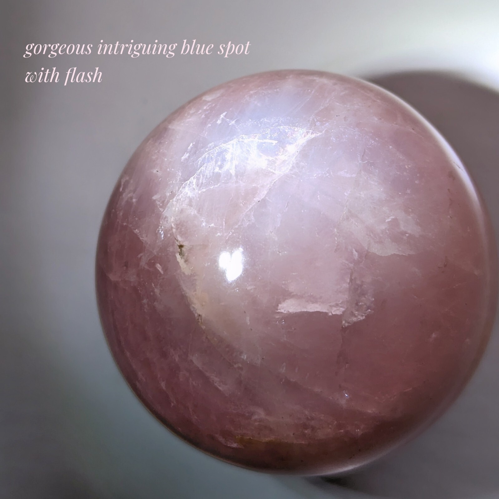 52mm bubblegum rose quartz crystal sphere, saturated & shimmery, pink crystal