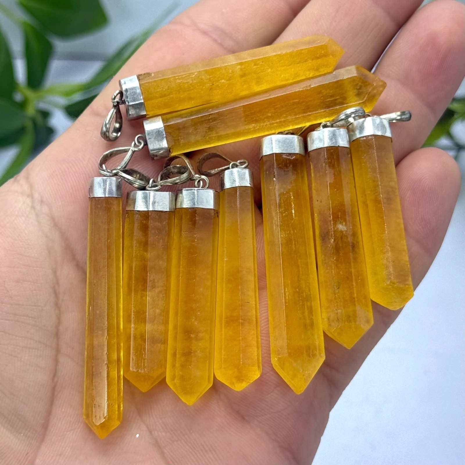 9 Pcs High Quality Polished Orange Calcite Crystal Pendants, Orange Calcite Pend