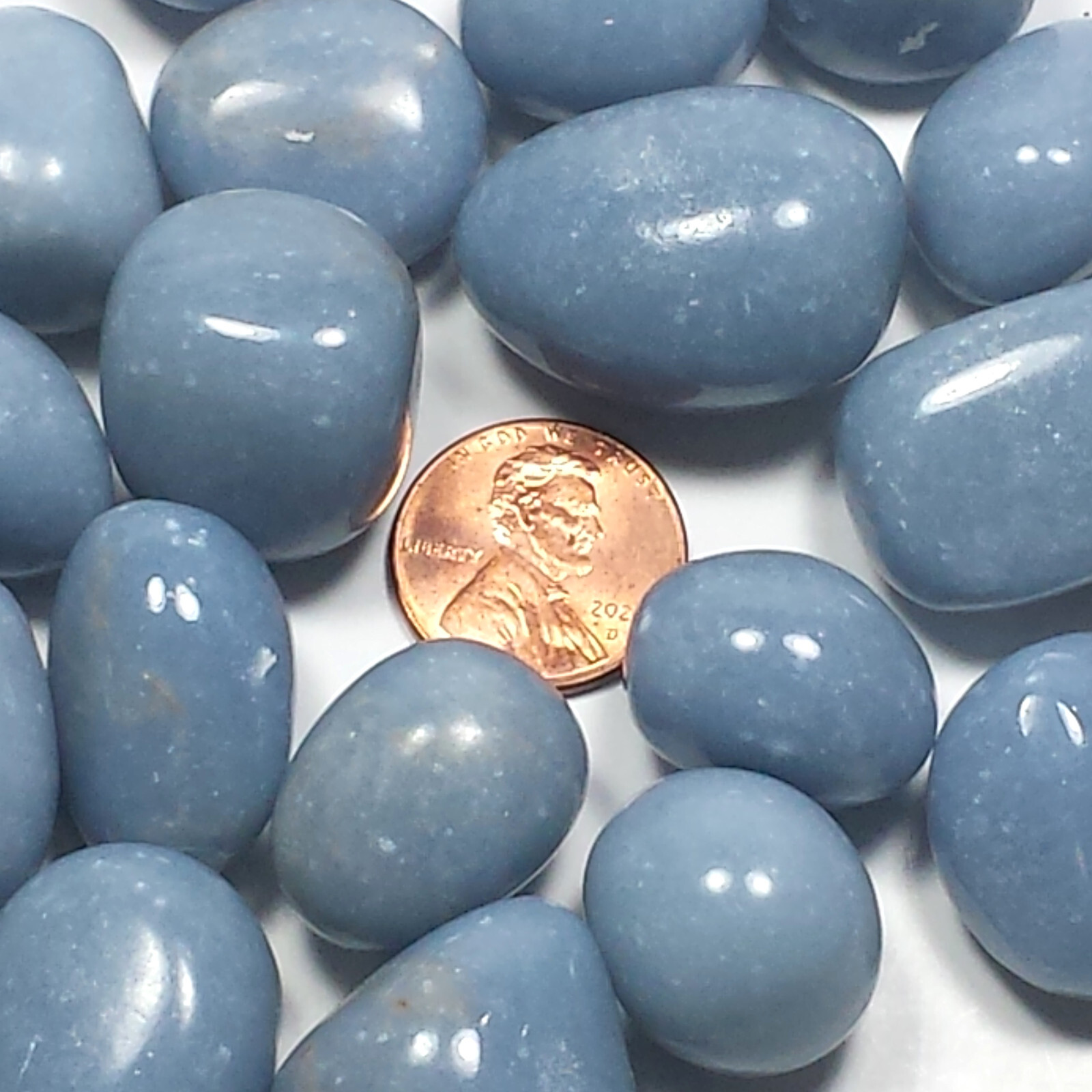 Angelite Tumbled Polished Crystal Stones, Lot of 8 oz, 2 Sizes, Medium or Small