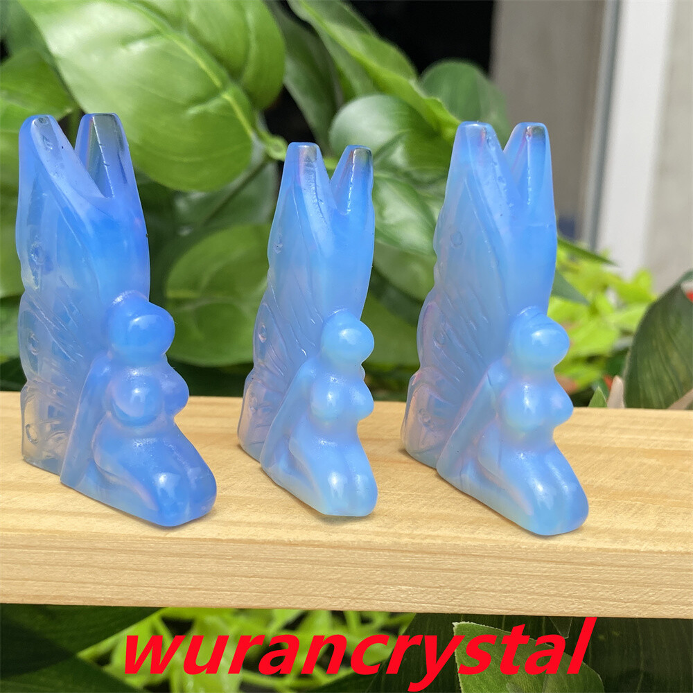 A+ 1.7″ Blue Opalite Butterfly fairy Carved Quartz crystal skull point gift 1pc