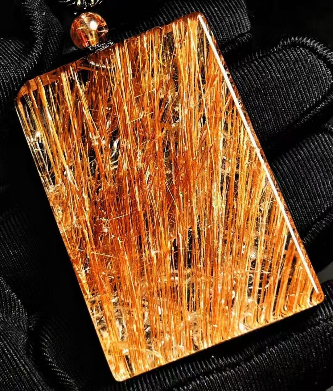 50*34*12mm Rare Natural Gold Rutilated Quartz Titanium Crystal Pendant 1pc